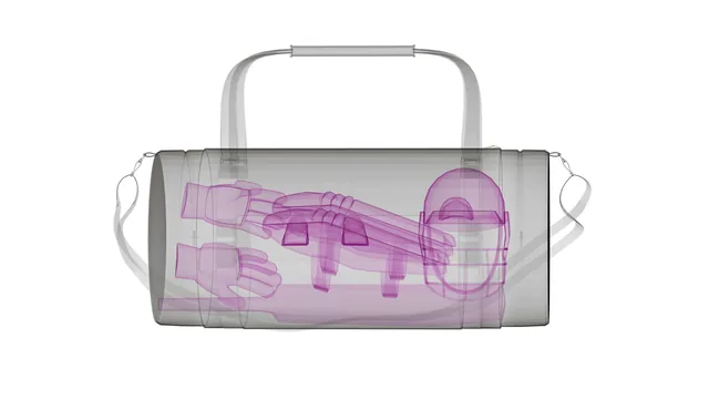 Röntgenbild einer Reisetasche wie bei der Sicherheitskontrolle am Flughafen Düsseldorf